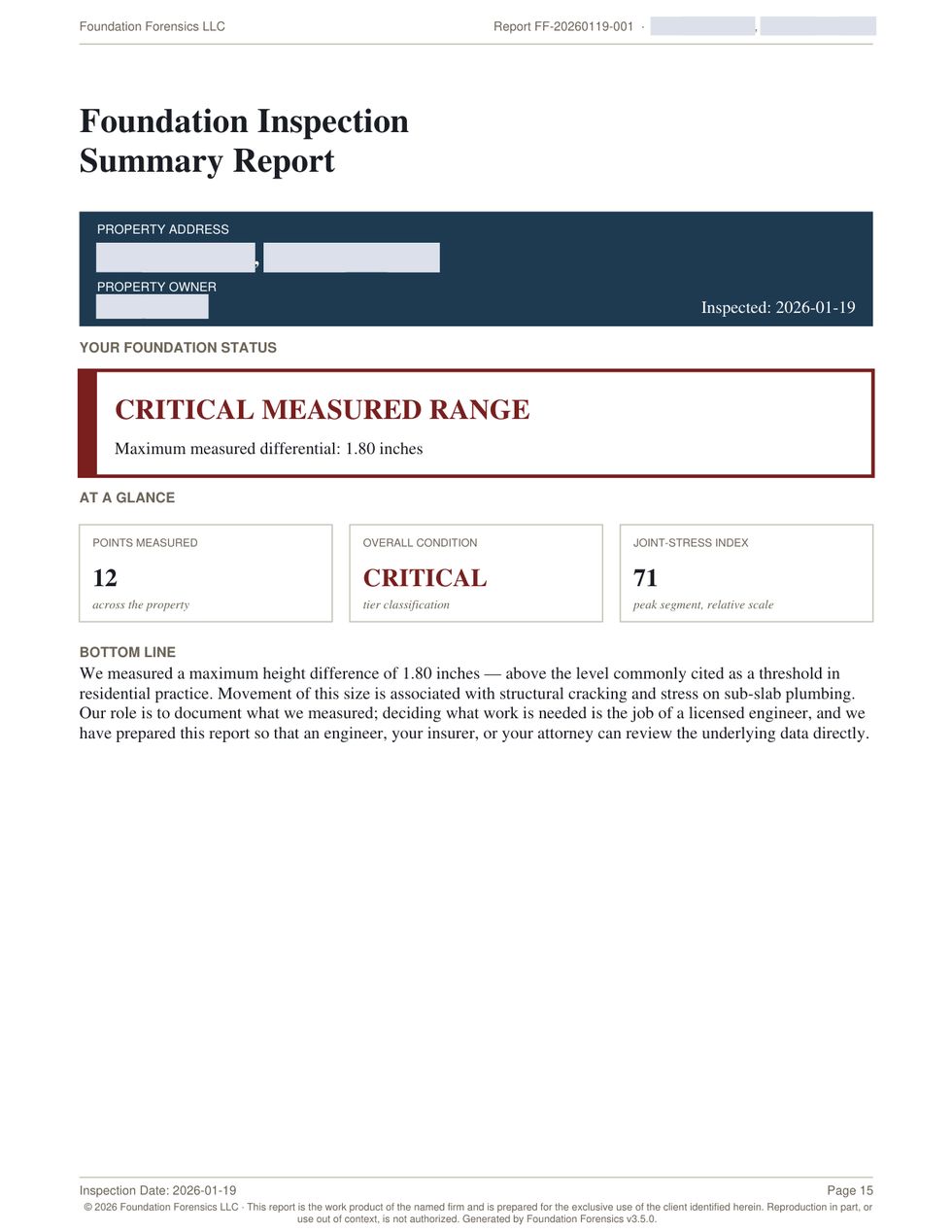 Owner summary page with foundation status and at-a-glance metrics.
